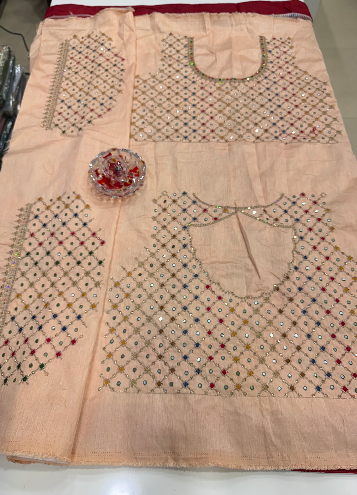 Peach Sequin Embroidered Saree for Women – Fancy Designer Fabric with Multicolour Border and 3D Floral Work