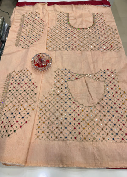 Peach Sequin Embroidered Saree for Women – Fancy Designer Fabric with Multicolour Border and 3D Floral Work