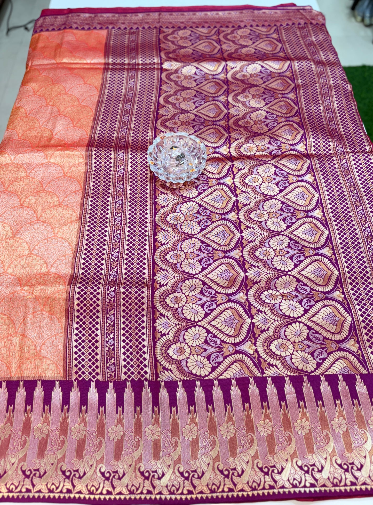 Kanjivaram Soft Silk Saree with Meenakari Weaving, Broad Pattu and Potli Tassels – Wedding Silk Saree for Women