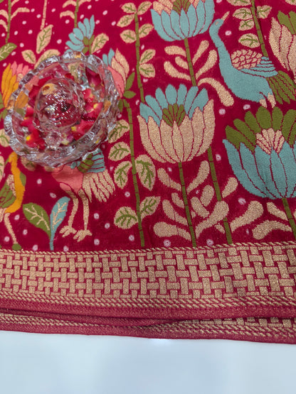 Pure Kaddi Georgette Zari Weaving Saree in Deep Pink with Paisley and Floral Motifs – Premium Festive & Wedding Wear Saree for Women