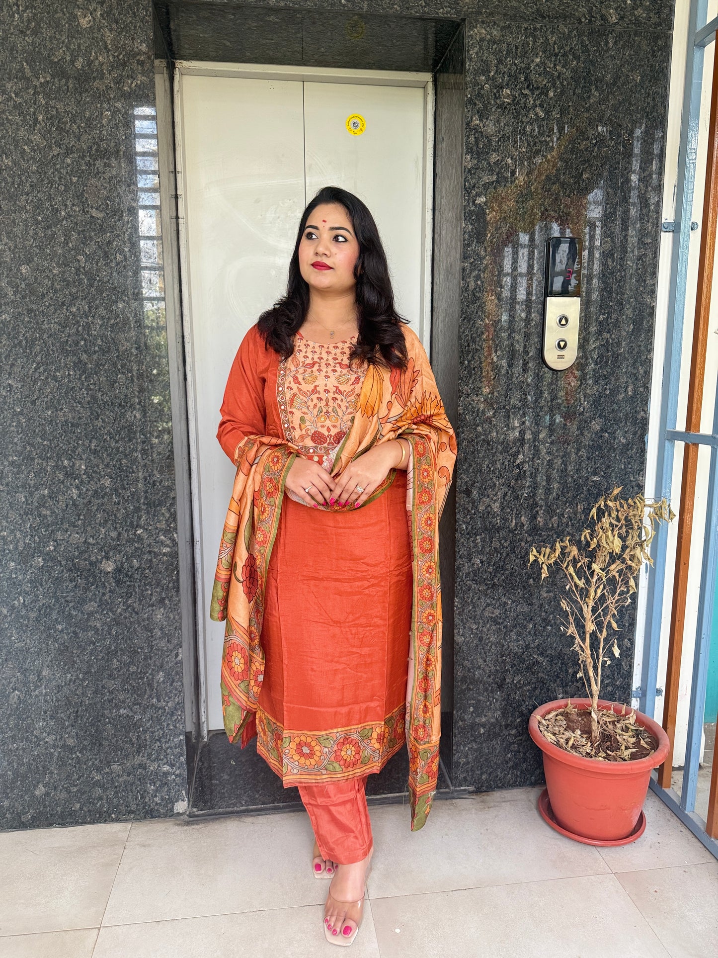 Dola Silk Suit Set with Cotton Lining and Printed Dupatta for Women – Sizes 38 to 46