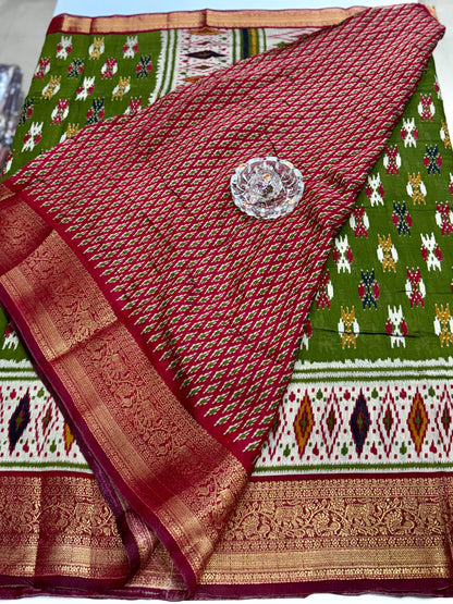 Semi Maheshwari Silk Saree with Zari Border & Ikat Style Weaving for Women