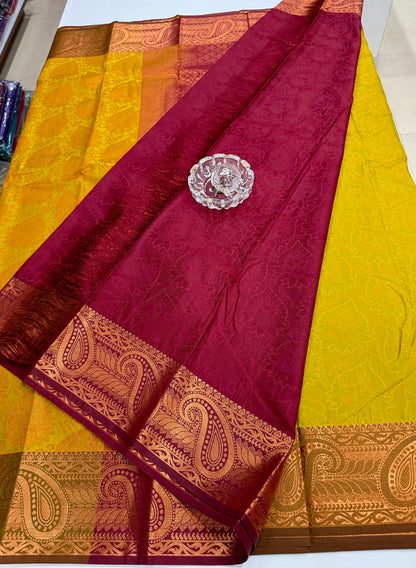 Bridal Soft Silk Saree with Jacquard Weaving & Contrast Border for Women