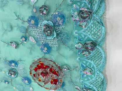 Mint Green Sequin Designer Saree for Women – Fancy Bollywood Party Wear with Designer Blouse