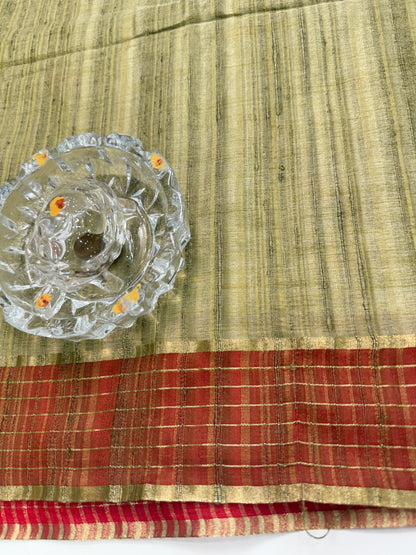 Handloom Style Katan Silk Saree with Red Zari Border – Elegant Office & Festive Wear Saree for Women