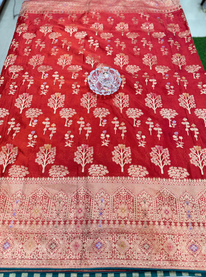 Soft Makhmal Silk Saree with 11-Shade Meenakari Weaving and Grand Pallu – Heritage Wedding Saree for Women