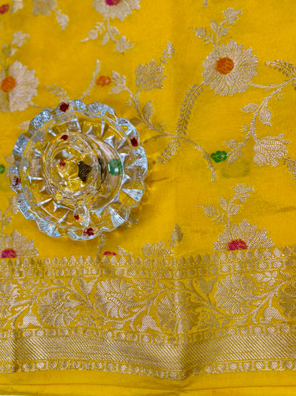 Banarasi Semi Dupion Silk Saree with Jaal Meenakari Design and Gold Zari Weaving Blouse Piece