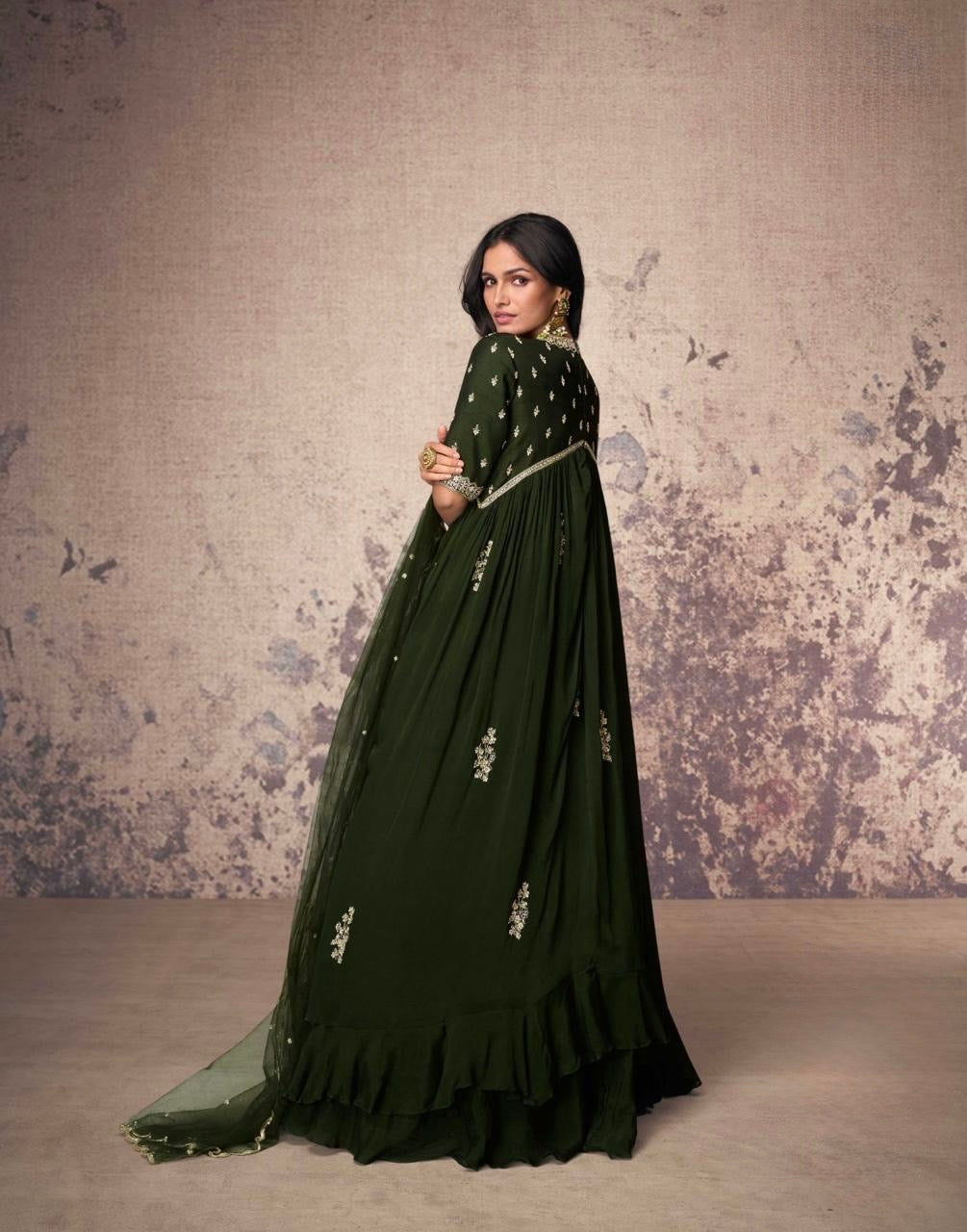 Real Chinon Silk Embroidered Kurta Set with Dupatta – Free Size Stitched Festive Wear for Women