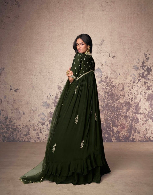 Real Chinon Silk Embroidered Kurta Set with Dupatta – Free Size Stitched Festive Wear for Women