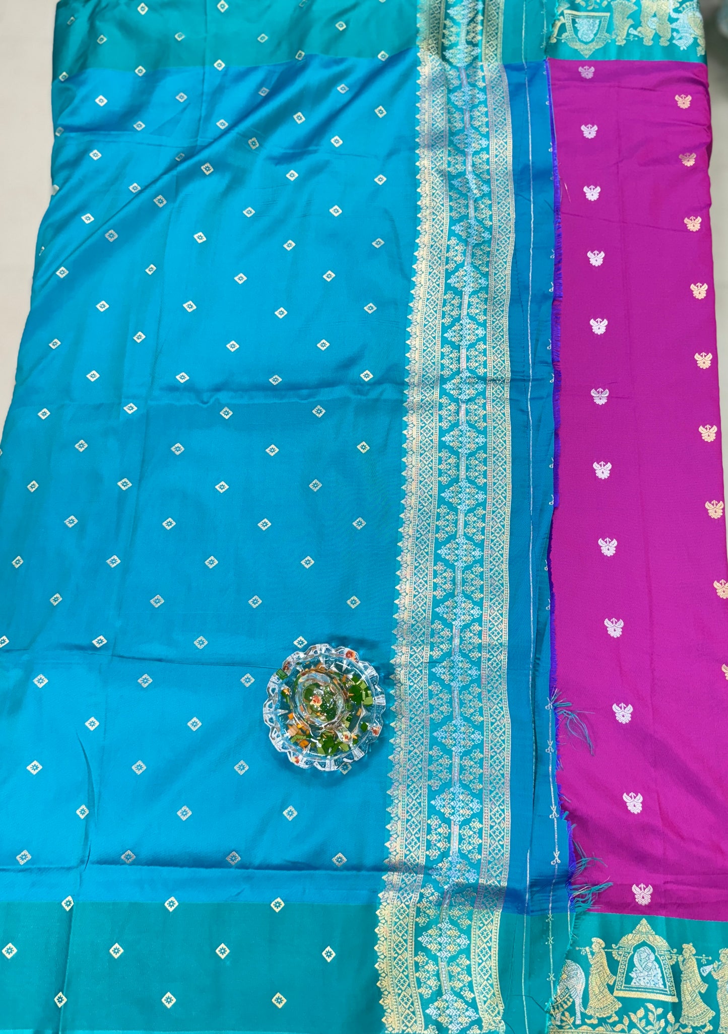 Mashru silk saree with Sindhu Ghaat zari weaving and blouse piece for women