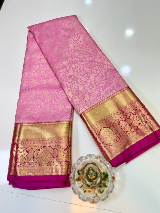 Semi Kanchi Pattu Brocade Saree with Zari Weaving and Contrast Border – Festive Wear