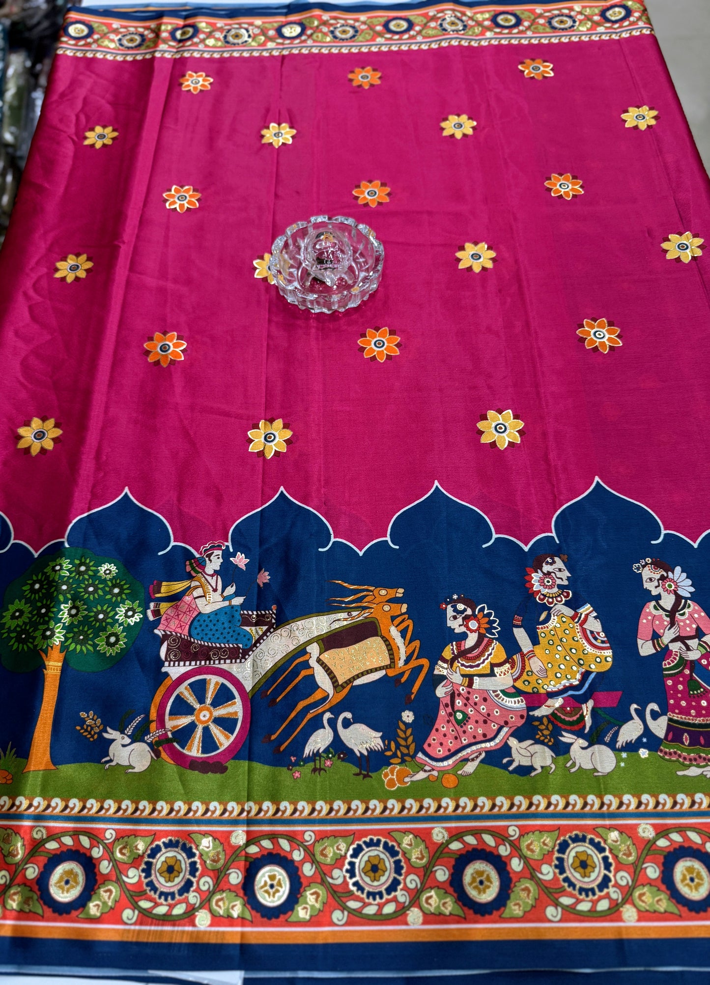 Japan satin saree for women with position print pallu and blouse, soft satin printed saree for festive and casual wear