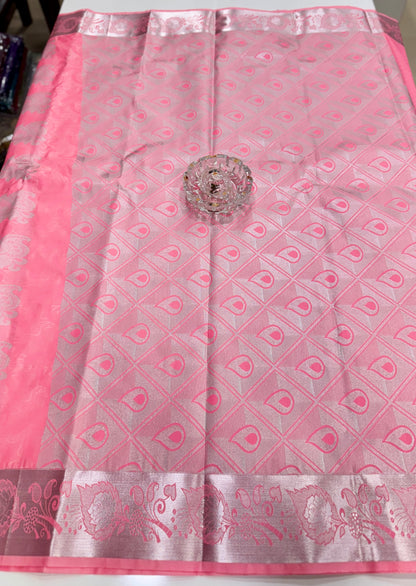 Butti Embossed Soft Silk Saree with Rich Pallu and Matching Blouse – Festive & Wedding Wear for Women