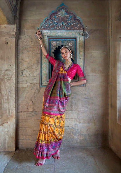 PV Silk Saree with HB Luxury Print and Gloss Finish – Party and Festival Wear Saree for Women