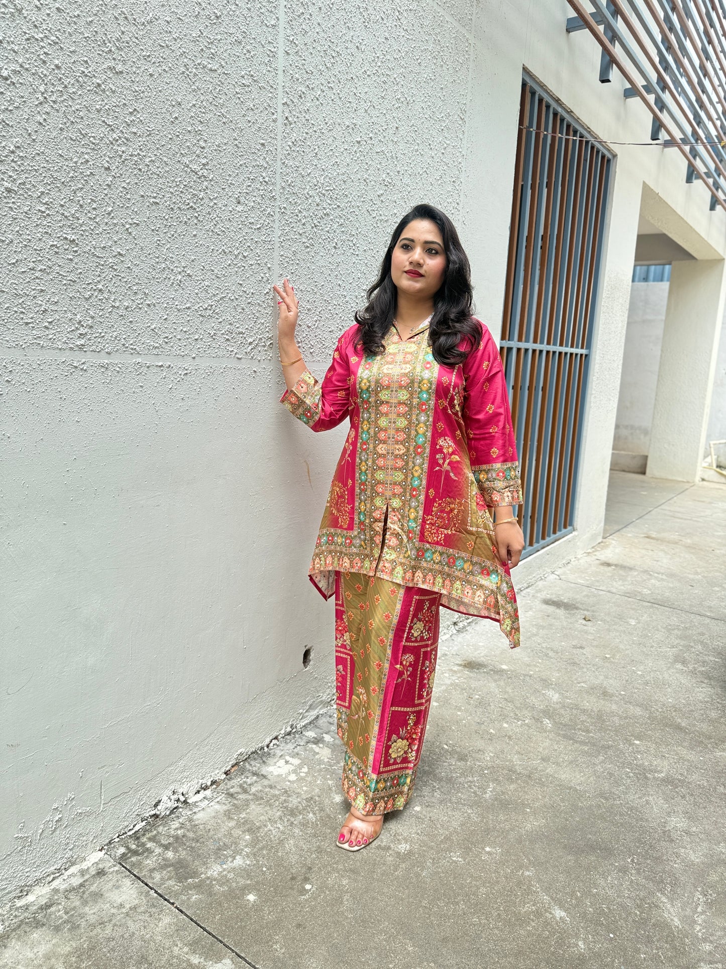 Crepe Silk Digital Printed Co-Ord Set with Mirror Work for Women – Festive Wear Kurta Pant Set