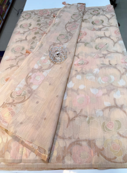 Jamdhani Cotton Saree with Zari Weave and Tassel Pallu – Pastel Festive Wear