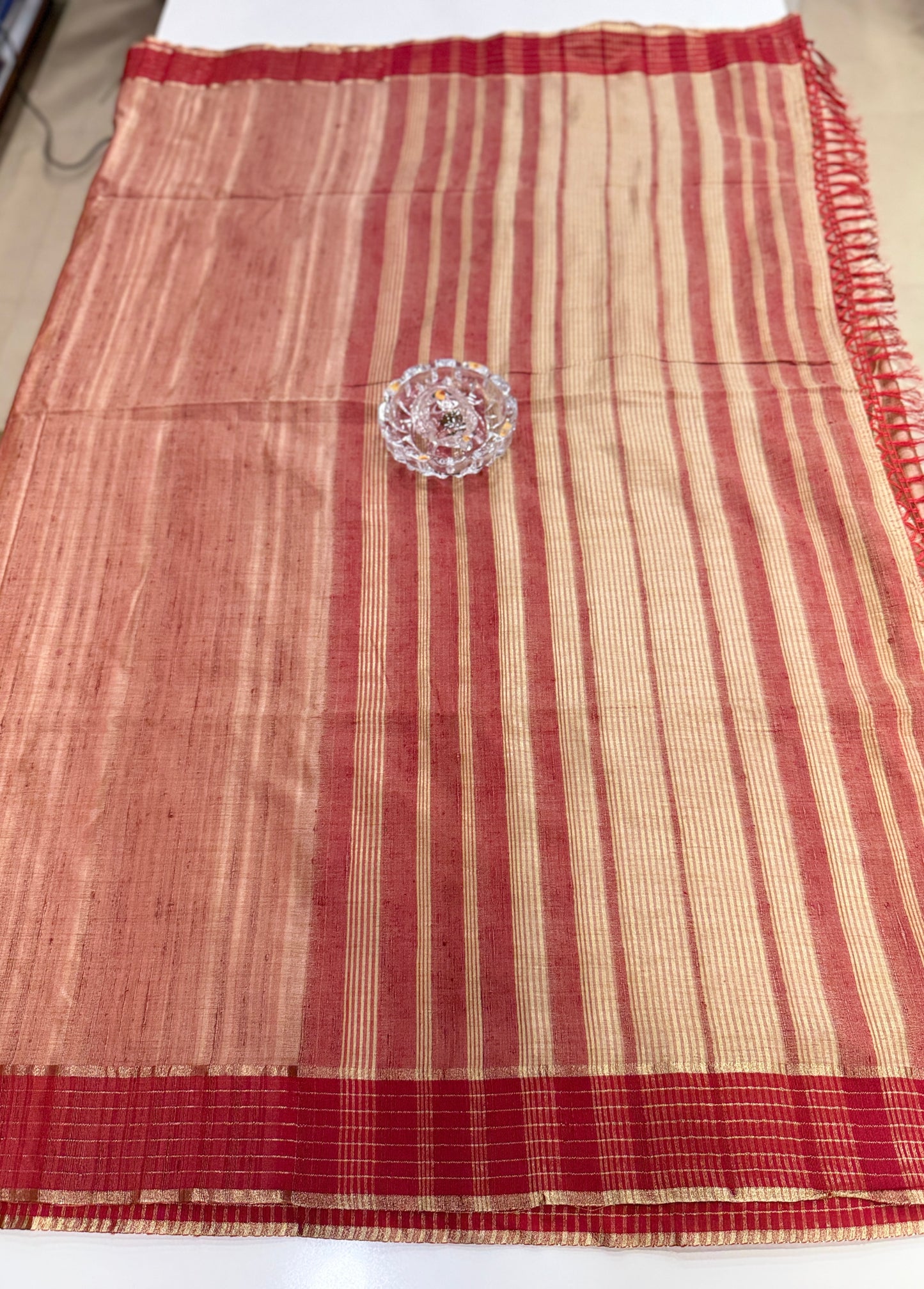Handloom Style Katan Silk Saree with Red Zari Border – Elegant Office & Festive Wear Saree for Women