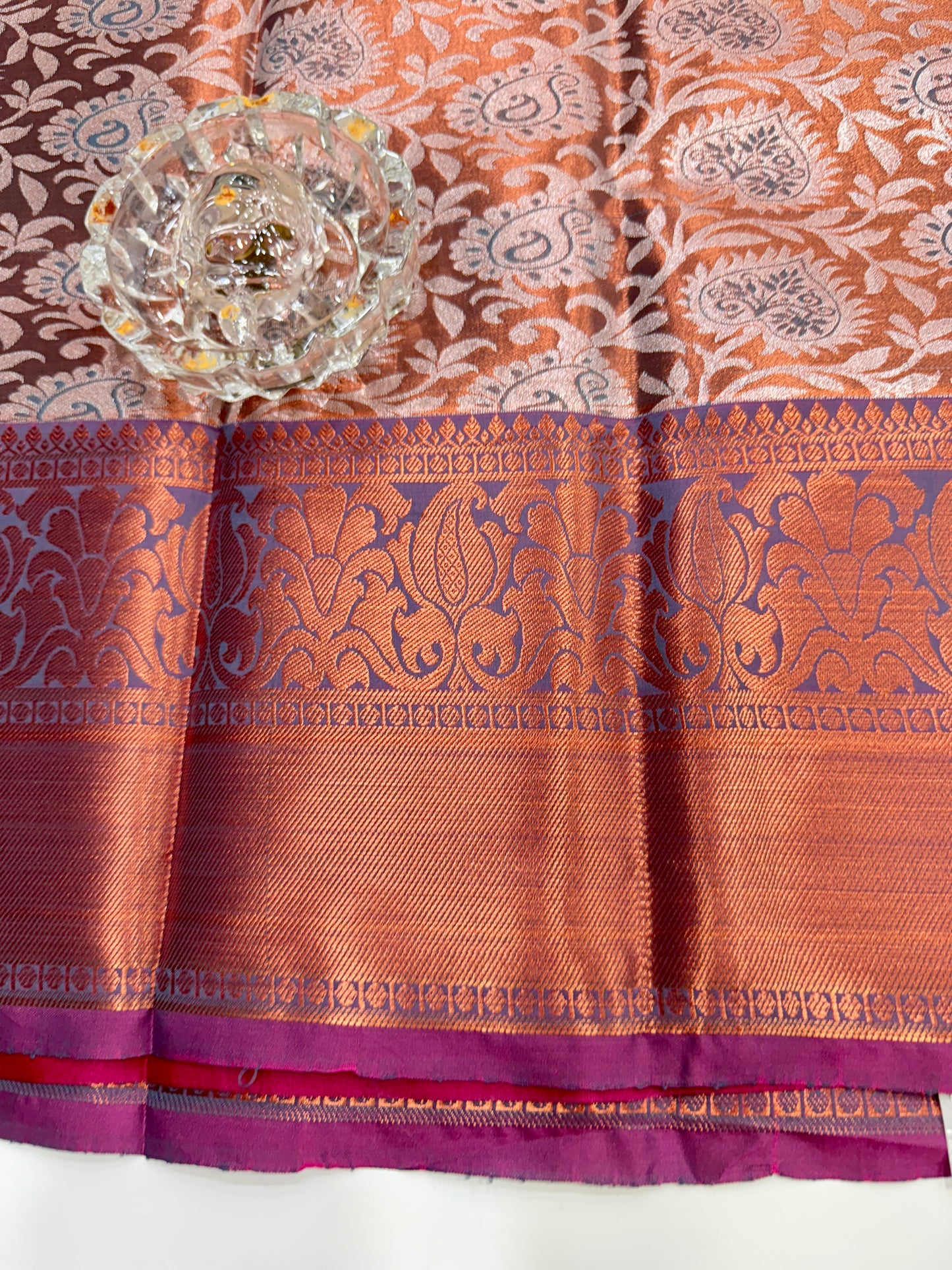 Bridal tissue saree for women with woven zari work and contrast border, kanchipuram style powerloom saree with blouse fabric