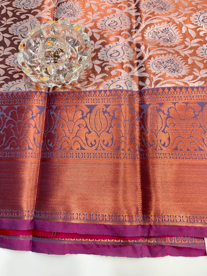 Bridal tissue saree for women with woven zari work and contrast border, kanchipuram style powerloom saree with blouse fabric