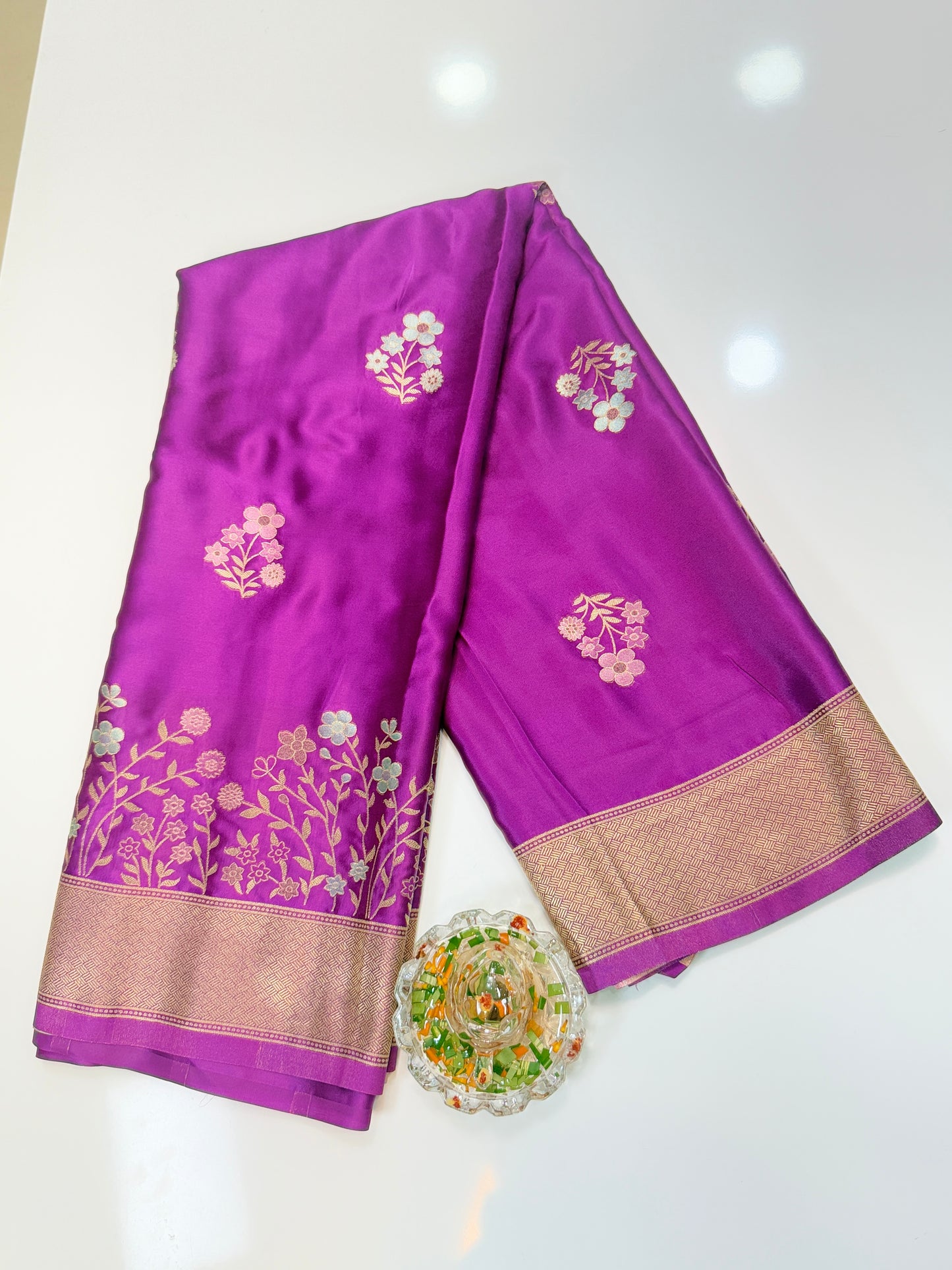 Mashru silk saree with floral zari weaving and blouse piece for women