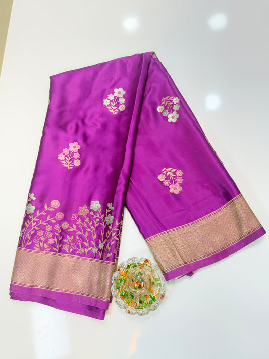 Mashru silk saree with floral zari weaving and blouse piece for women