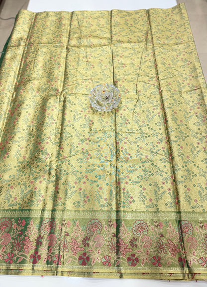 Dharmavaram Style Silk Saree with Zari Floral Weaving and Grand Pallu – Traditional Wedding Saree
