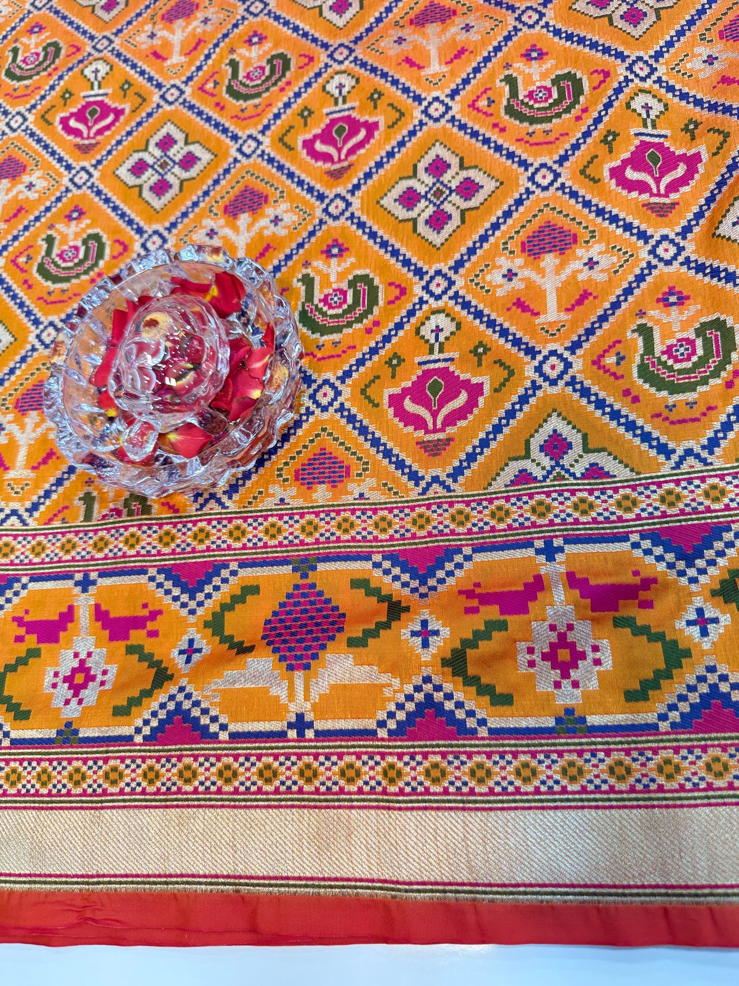 Orange Designer Silk Saree with Heavy Embroidery Work and Unstitched Blouse for Festive and Wedding Wear