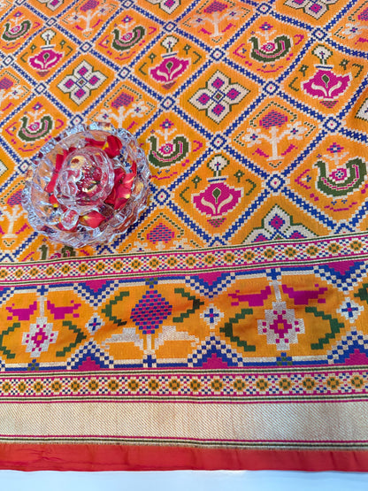 Orange Designer Silk Saree with Heavy Embroidery Work and Unstitched Blouse for Festive and Wedding Wear