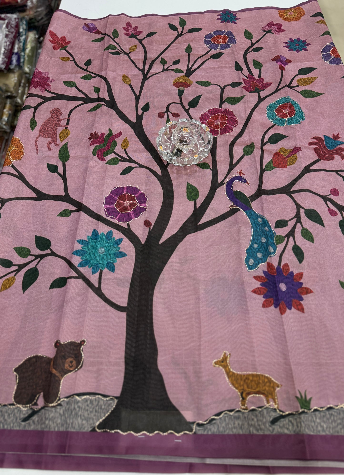 Assam silk saree for women with aari embroidery and paithani motifs, festive wear saree with blouse