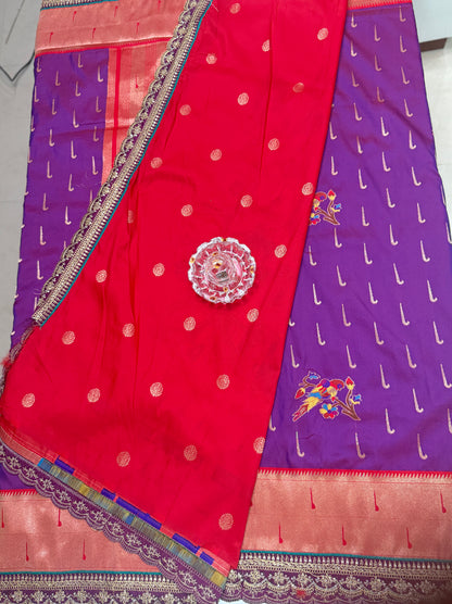 Paithani Lace Border Soft Silk Saree with Contrast Blouse for Women