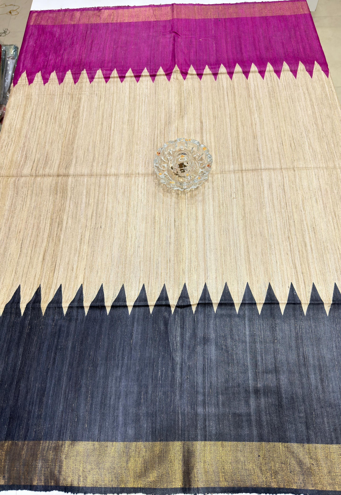 Pure Tussar Ghicha Silk Saree with Zari Border and Printed Design – Silk Mark Certified Handloom Saree