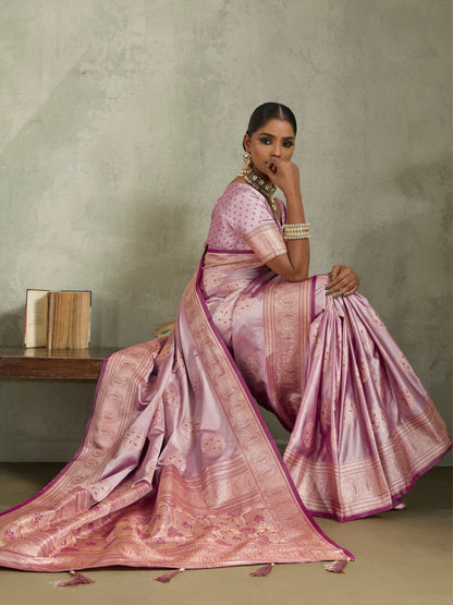 Satin Silk Saree with Zari Weaving and Meenakari Pallu for Women