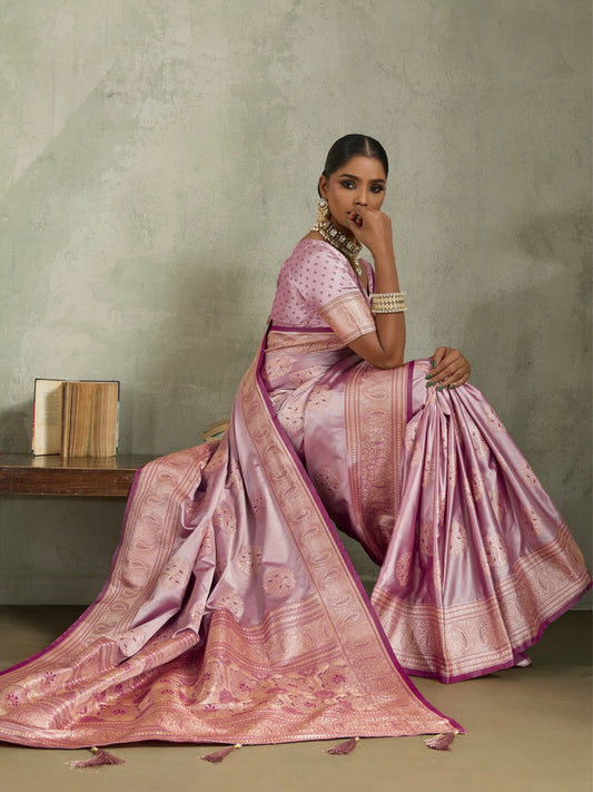 Satin Silk Saree with Zari Weaving and Meenakari Pallu for Women