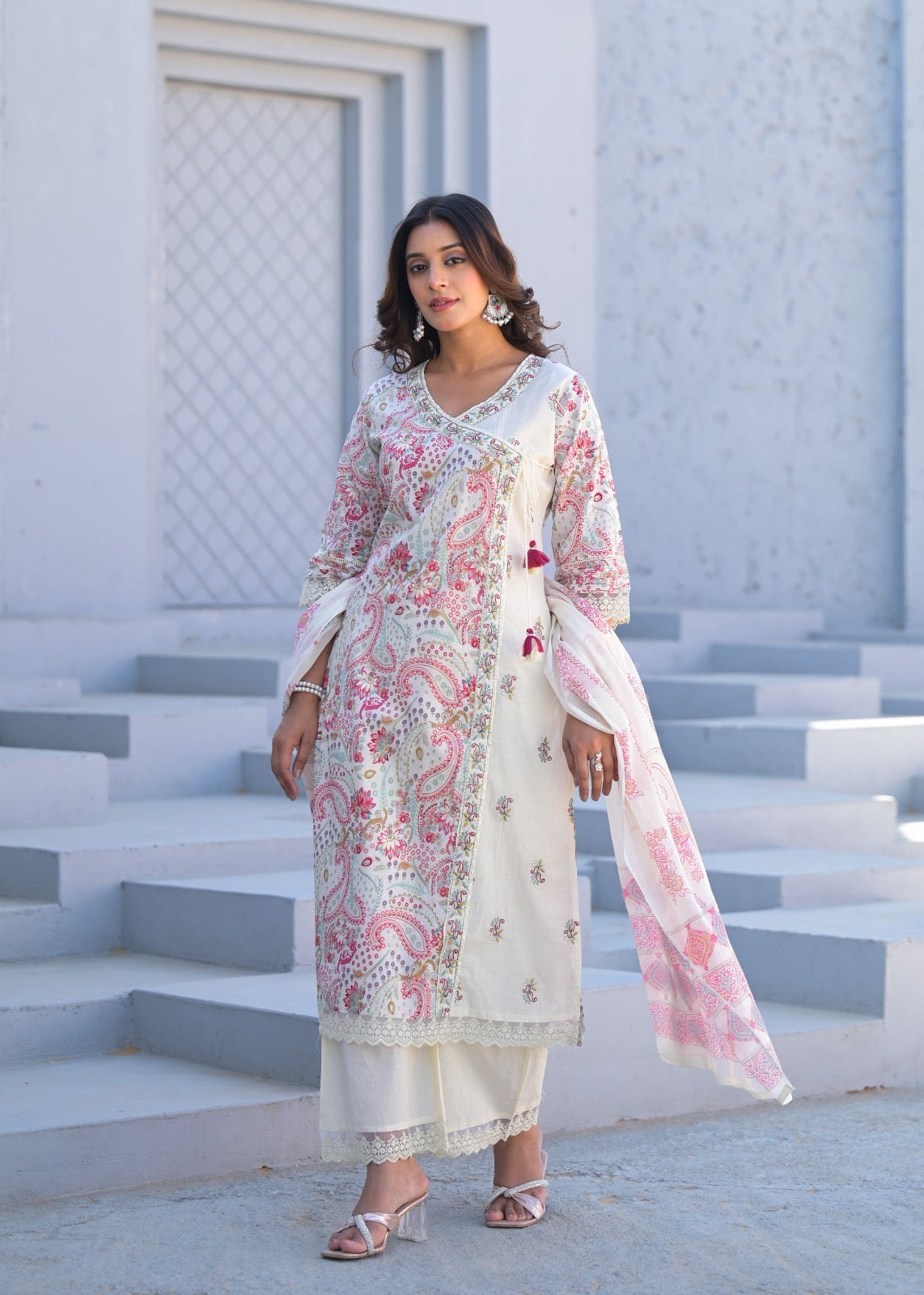 Women’s digital cotton kurta pant dupatta set with thread embroidery – summer ethnic wear