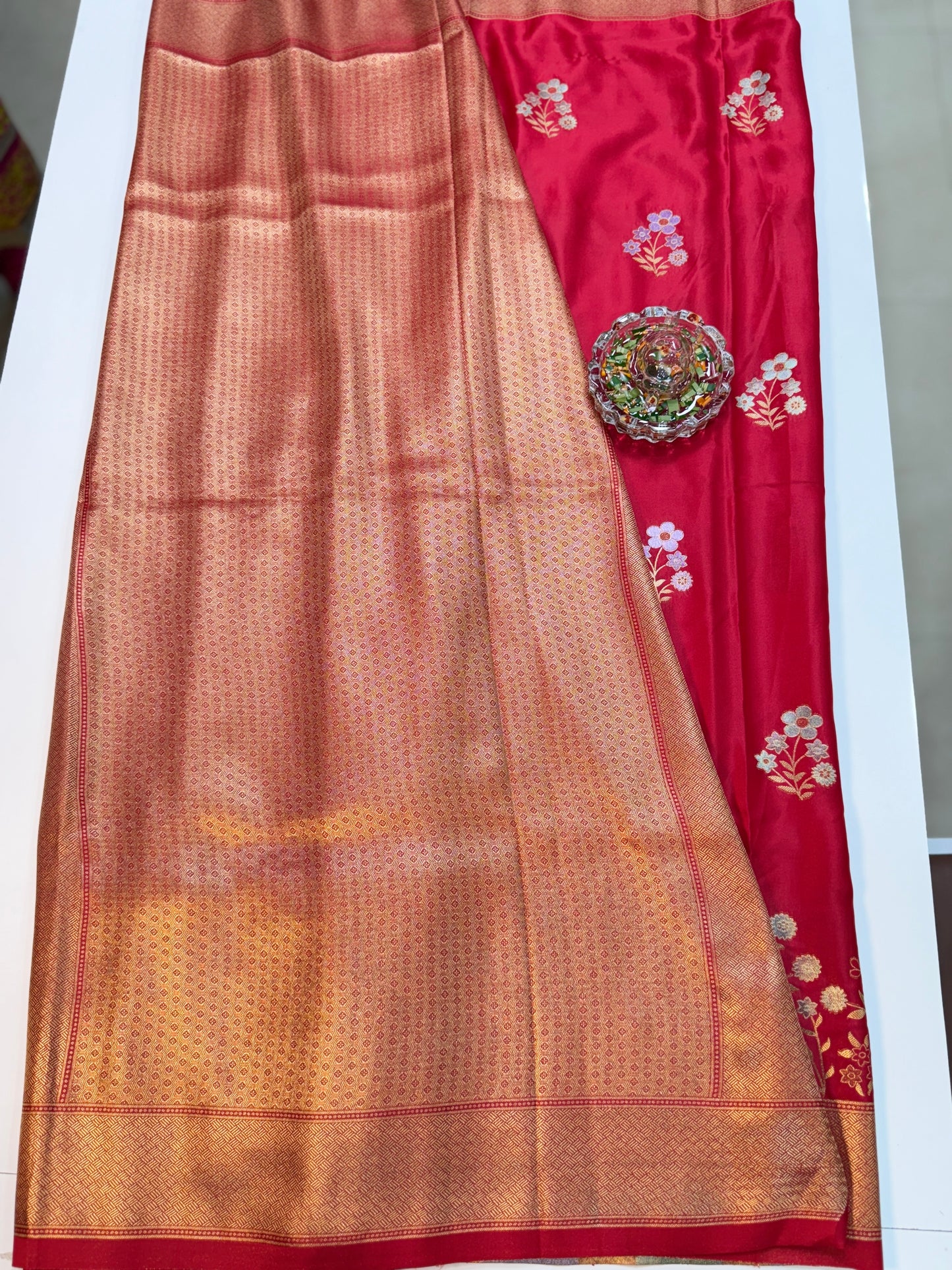 Mashru silk saree with floral zari weaving and blouse piece for women