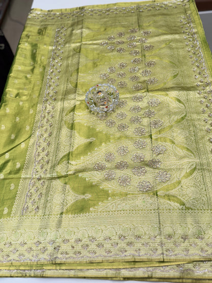 Rich Tissue Silk Saree with Heavy Zari Weaving and Ornate Border for Women