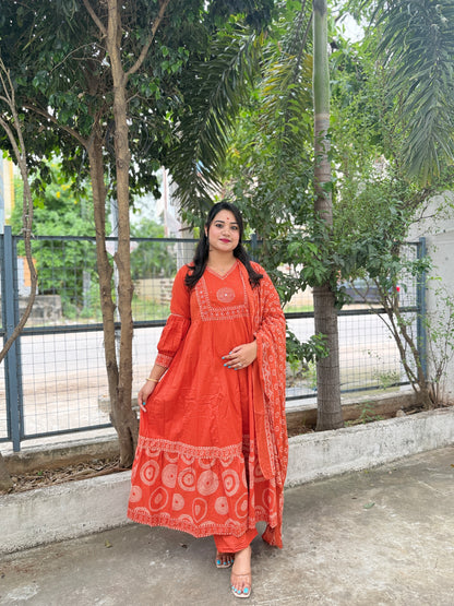elegant rust cotton kurta set with mirror & sequin hand detailing