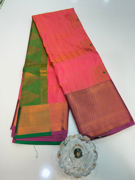Dharmavaram Silk Saree with Intricate Meena Work and Blouse Piece for Women
