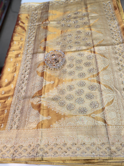 Rich Tissue Silk Saree with Heavy Zari Weaving and Ornate Border for Women