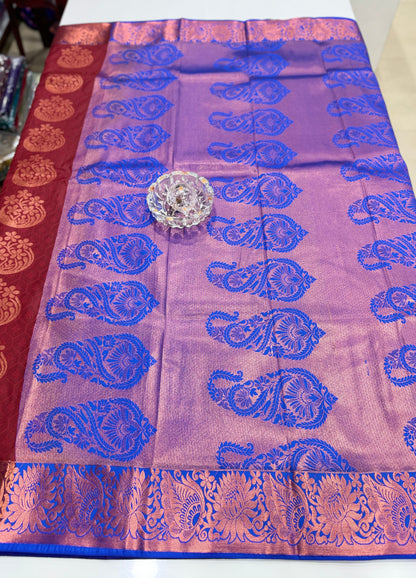 Butti Embossed Soft Silk Saree with Rich Pallu and Matching Blouse – Festive & Wedding Wear for Women