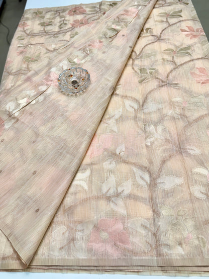 Jamdhani Cotton Saree with Zari Weave and Tassel Pallu – Pastel Festive Wear