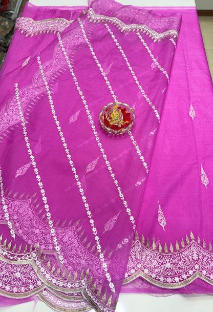 Banarasi Semi Organza Soft Saree with Embroidery Border and Blouse Design – Festive Wear