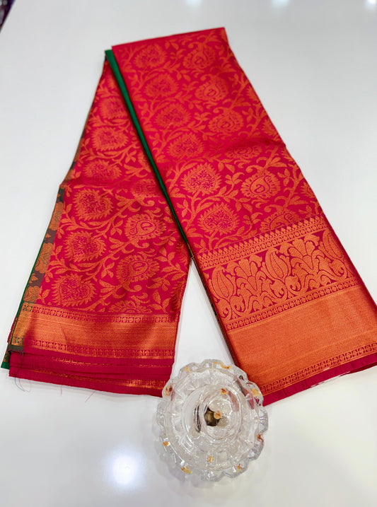 Bridal Soft Silk Saree with Jacquard Weaving & Contrast Border for Women