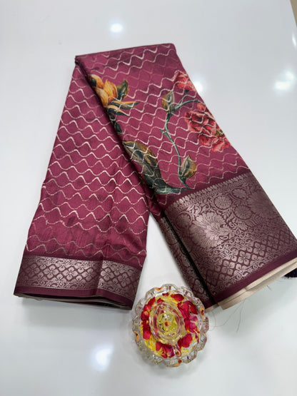 Kasargod-Style Silk Blend Saree with Zari Border and Rich Pallu – Festive Saree for Women