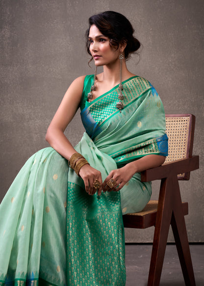 royal modal cotton saree with zari border and contrast blouse – festive ethnic wear for women