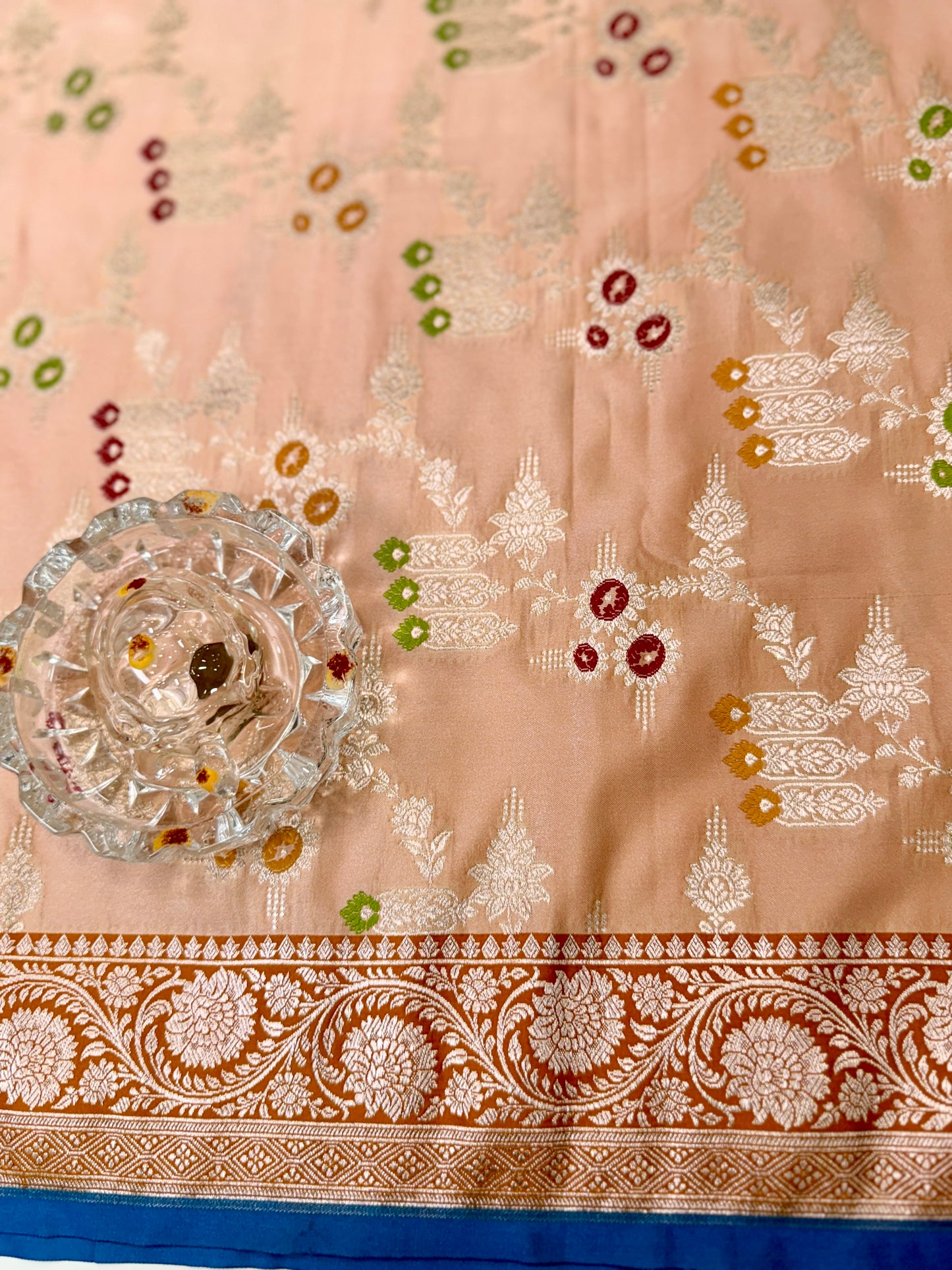 Mashru Katan Silk Saree with Multicolor Zari Weaving and Contrast Border – Festive Wear for Women