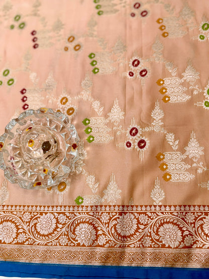 Mashru Katan Silk Saree with Multicolor Zari Weaving and Contrast Border – Festive Wear for Women