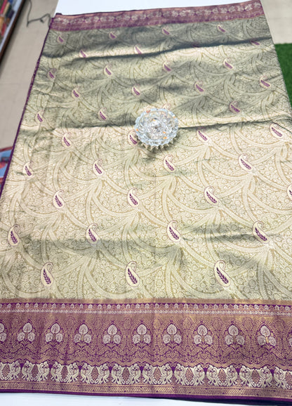 Kanjivaram Soft Silk Saree with Meenakari Weaving, Broad Pattu and Potli Tassels – Wedding Silk Saree for Women