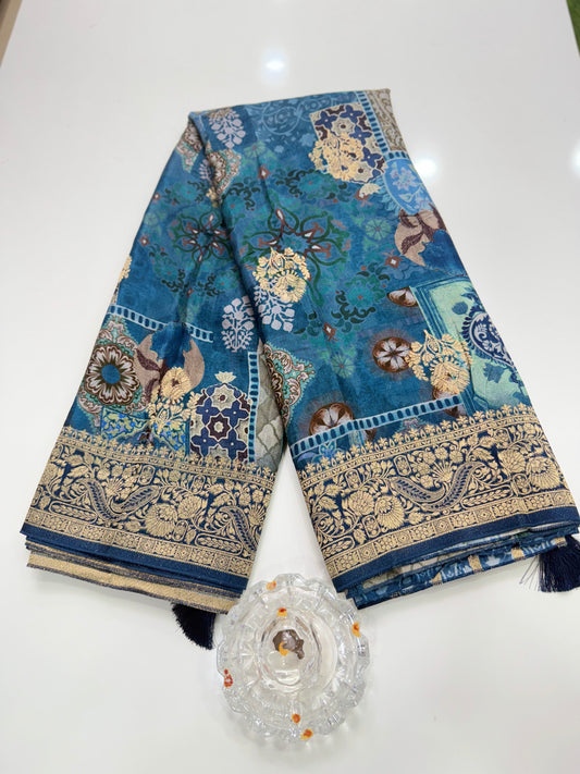 Pure Modal Silk Saree with Digital Print and Zari Border – Premium Festive Ethnic Saree for Women