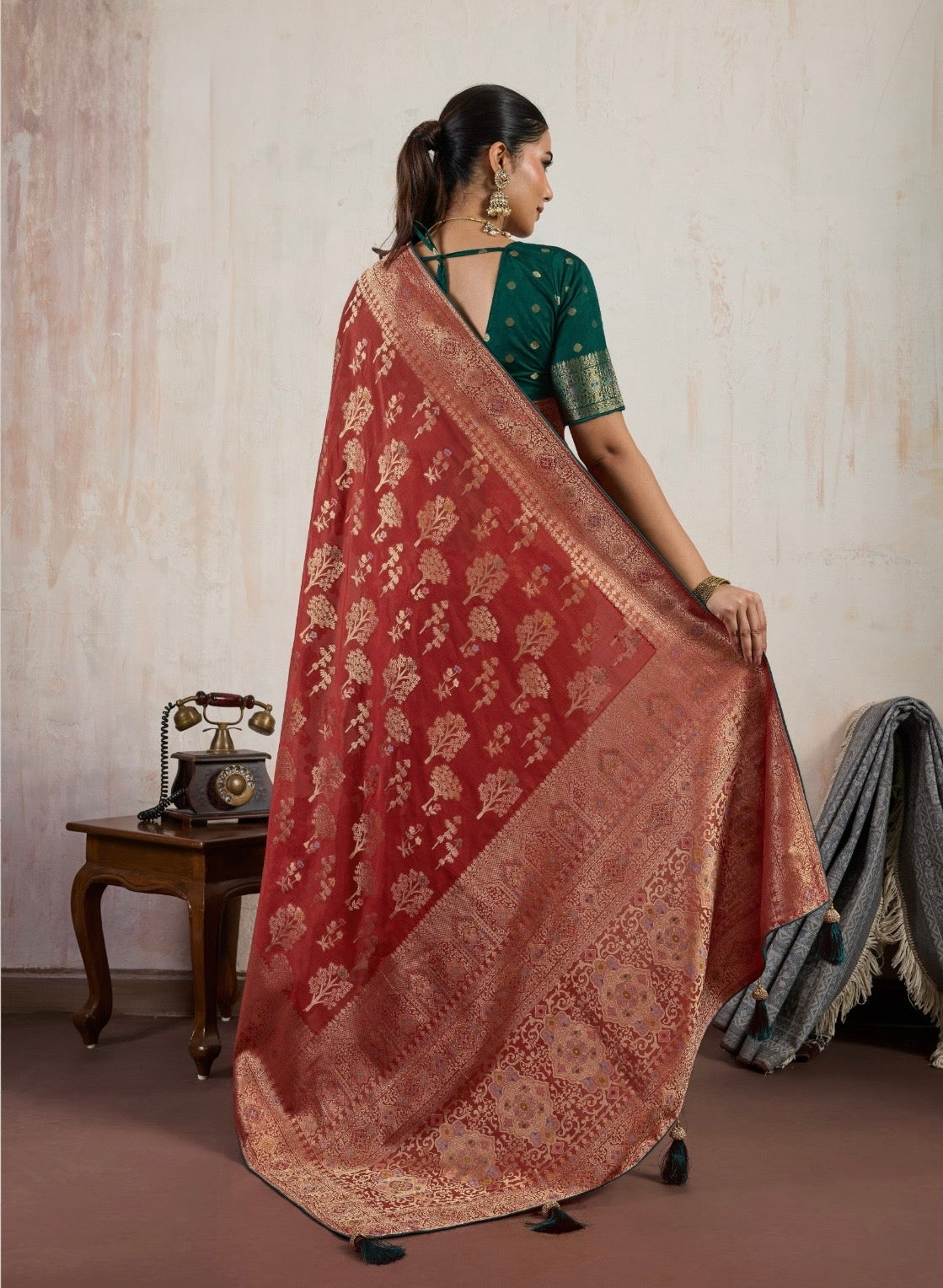 Soft Makhmal Silk Saree with 11-Shade Meenakari Weaving and Grand Pallu – Heritage Wedding Saree for Women
